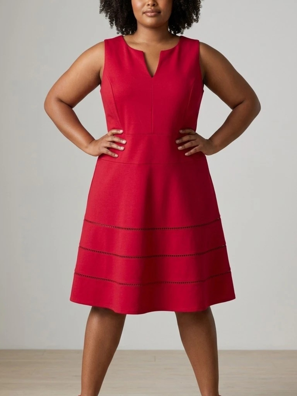 Sharagano Red A-Line Dress with Notch Neck - Picture 10 of 10